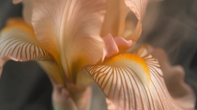 Close-up of a beautiful peach-colored iris flower in bloom.