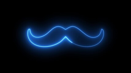 Electric Blue Neon Moustache Outline Shining on Black mustache glowing
