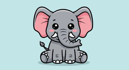 Naklejka premium Cute Baby Elephant Sitting with Big Eyes Cartoon Illustration