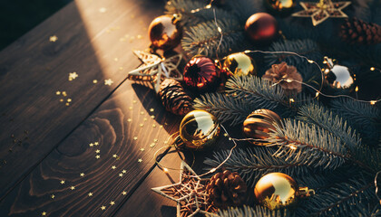 Festive Christmas Tree Decorations with Warm Lighting.