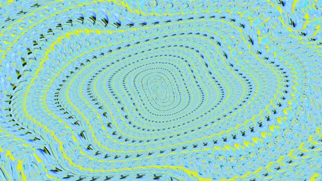 ​Abstract, repeating elliptical pattern animation with bright blue and yellow/lime colors. Hypnotic visual effect, ideal for backgrounds, VJ loops, or motion graphics. 
Digitally generated image.