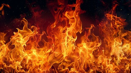 Obraz premium Majestic Waves of Fiery Flames and Embers Igniting the Darkness with Intense Radiant Heat and Light