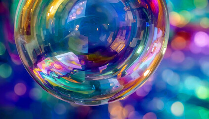 Vibrant iridescent bubble with colorful reflections