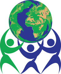 Three abstract figures holding up a stylized globe earth world vector illustration EPS file download.
