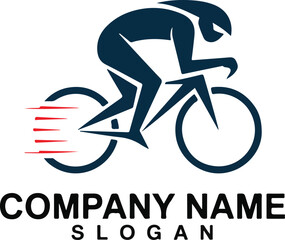 Dark blue cyclist on bicycle with red motion lines and text bike sport  vector illustration EPS file download.

