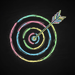 Vibrant Vector Sketch of a Bullseye Symbolizing Strategy and Achievement, Vintage Chalkboard Graphic: Mission, Accuracy, and Business Objective Concept, goals, targets, success, strategy, marketing.