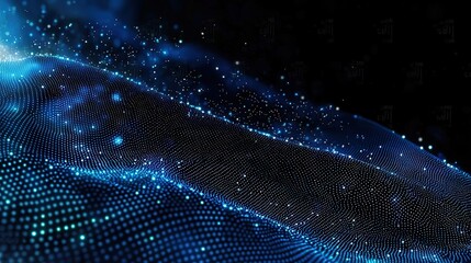 Abstract blue wave of dots and lines for digital data science concepts