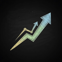 Hand-Drawn Colorful Chalk Upward Arrow Icon on Black Grunge Blackboard, Vector Illustration of Business Growth, Financial Increase, and Positive Trend.