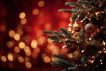 Festive Christmas Tree With Warm Lights and Glittering Ornaments Creating a Cozy Holiday Atmosphere
