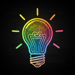 Vintage Chalkboard Graphic: Solution, Inspiration, and Brainstorming Element, Creative Doodle Illustration of a Rainbow Colored Light for Electric Power, brainstorming concepts in a playful, education