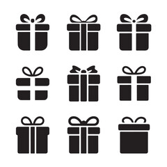 Modern Flat Gift Icons with Ribbon Designs
