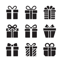 Modern Flat Gift Icons with Ribbon Designs