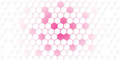 Vibrant pink and white hexagonal geometric pattern with a modern honeycomb grid design.