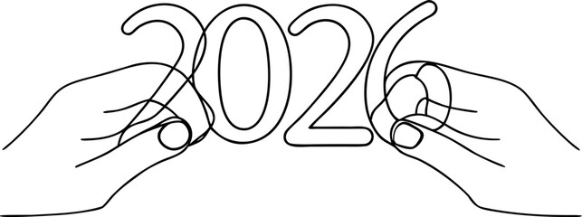 Celebrating the year 2026 with hands illustration