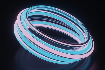 Abstract Glowing Rings with Blue and Pink Neon Lights for Modern Backgrounds and Designs Featuring Geometric Shapes and Dark Color Scheme