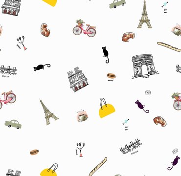 seamless pattern with  Eiffel Tower, Paris pattern