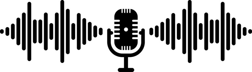 Vintage microphone with sound wave visualization