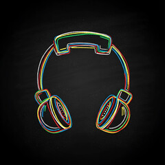 Hand-Drawn Colorful Chalk Gaming Headset Icon on Black Grunge Blackboard, Vector Illustration of Customer Support and Communication Symbol in Sketch Style, telecommunications, and tech support.