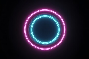 Glowing Neon Circles Abstract Background with Vibrant Pink and Cyan Colors Futuristic Geometric Design for Technology Concepts