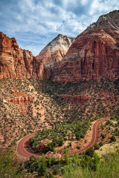 Curvy Switchback Road in Zion National Park, Utah