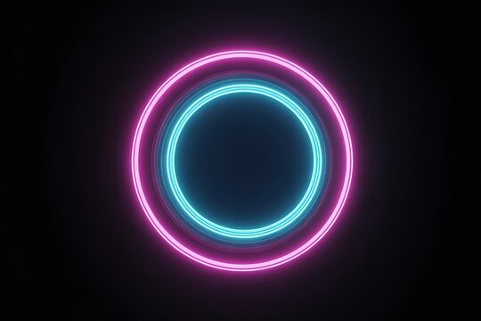Glowing Neon Circles Abstract Background with Vibrant Pink and Cyan Colors Futuristic Geometric Design for Technology Concepts
