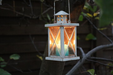 Mysterious lantern in the forest. © Aleksei