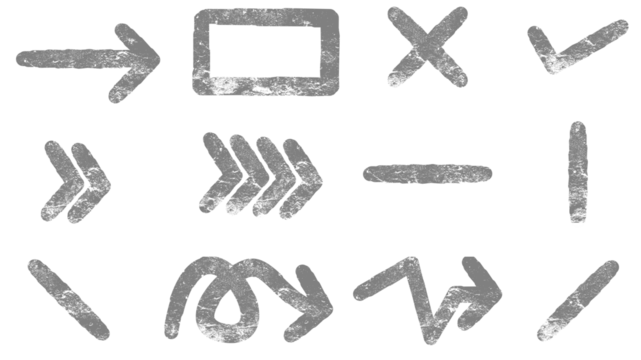 A diverse set of hand-drawn grey grunge arrows and symbols for design. - Powered by Adobe