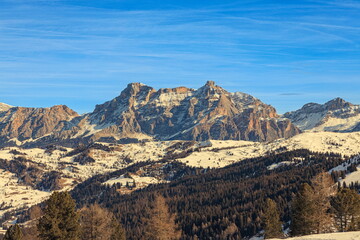 Winter Panorama of Sella Massif and Dolomiti Superski Slopes
