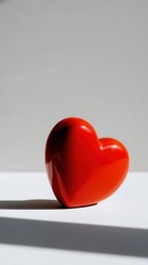 Glossy Red Heart Sculpture in Studio Light: Modern Minimalist Love Symbol for Valentine Decor, Romance Gift, and Artful Still Life