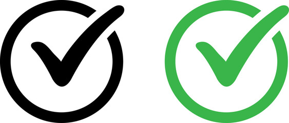 Black and green check mark icons inside circles