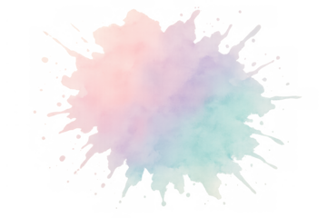 Watercolor paint splat forming a vibrant pastel gradient splash. Abstract texture with soft colors for artistic designs. Transparent background