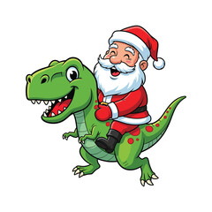 Cartoon santa claus riding a dinosaur isolated on illustration