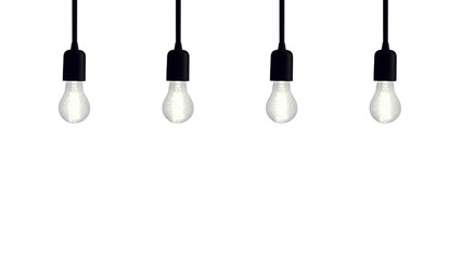 Naklejka premium A row of four vintage style incandescent light bulbs shining brightly, a concept for energy, solutions, and inspiration