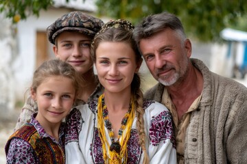 Ukrainian family portrait celebrating cultural heritage in traditional clothing