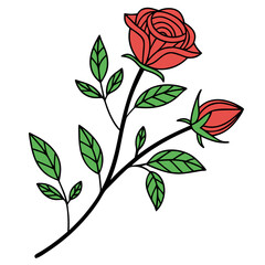 Elegant flower art, Design illustration for decoration Rose, Elegant Floral Vector on Transparent Background, decorative rose with leaves, Flower silhoutte, Vector illustration, Floral vector