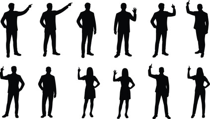 Business people silhouette collection showing professional poses and gestures, corporate worker vector illustrations for office design, presentation and marketing projects