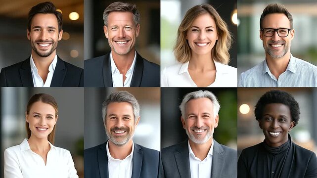 Smiling businesspeople posing indoors with soft lighting indoors
