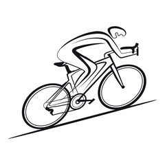 Stylized Cyclist in Dynamic Motion Riding Bicycle on Uphill Slope Vector Art Illustration Sport Competition Championship Sprinting