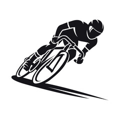 Dynamic Cyclist Silhouette Leaning Into Turn Vector Illustration of Racing Bicycle Action Sport and Athletic Competition