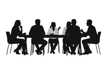 A group of silhouetted people seated around a conference table