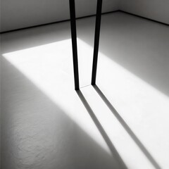 Abstract Black Chair Legs Casting Long Graphic Shadows on White Floor Minimalist Photo