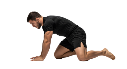 Man performing a cat-cow yoga pose to improve spinal mobility and flexibility