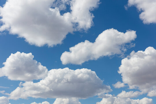 Blue sky and fluffy white cumulus clouds