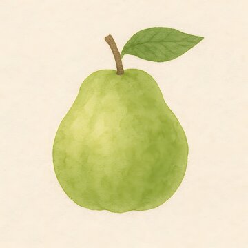 Watercolor Illustration of Green Pear Fruit