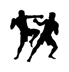 Two muay thai fighters sparring in a silhouette style illustration