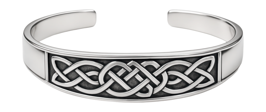 Celtic knot motif sterling silver bangle.