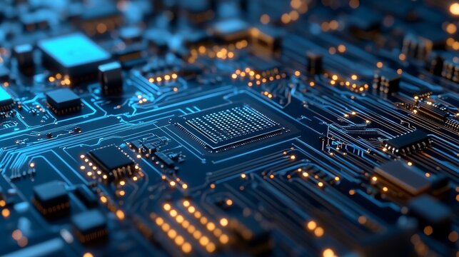 Modern circuit board glows with digital power, representing advanced technology, artificial intelligence, and the future of innovation and engineering