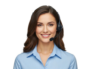 Friendly professional woman with headset smiling confidently ready to assist with customer service and support