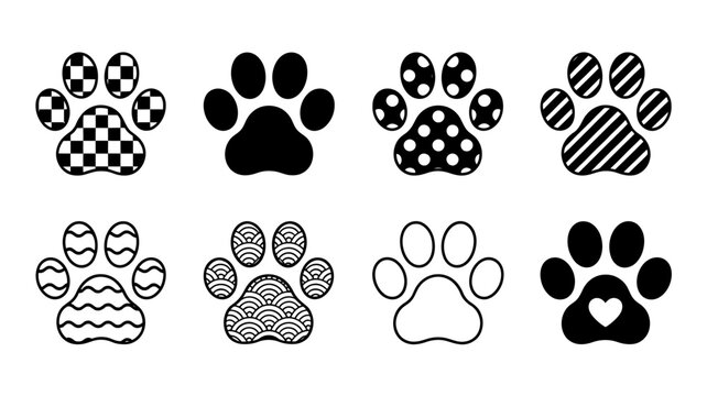 Diverse paw print collection, multiple patterns and styles set