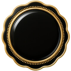 Scalloped black and gold label